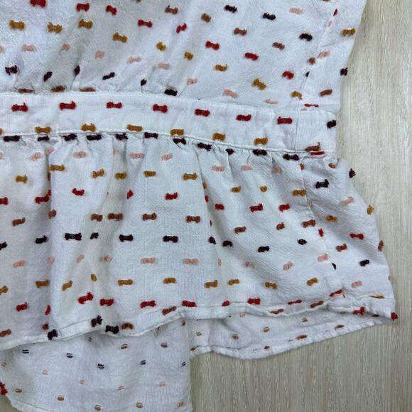 Madewell Ivory Clipdot Ruffle Hem Side Tie Wrap Textured Short Sleeve Top Small - Picture 6 of 12